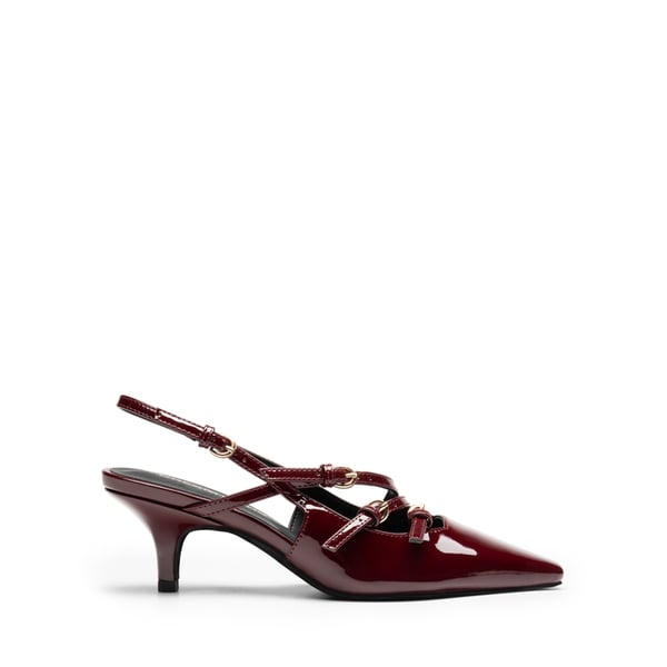 Buckle Slingback Stiletto Heel Pumps - RED WINE - 1